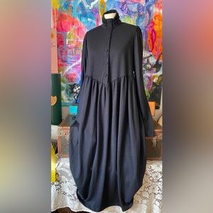 Sweet Vintage LAURA ASHLEY Black Wool Riding English Long Dress with pockets 🖤